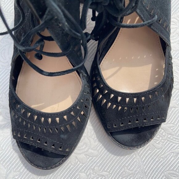 Vince Camuto SIZE 10 Tarita Black Genuine Suede Cutout Block Heel Shoes Sandals - Picture 5 of 7